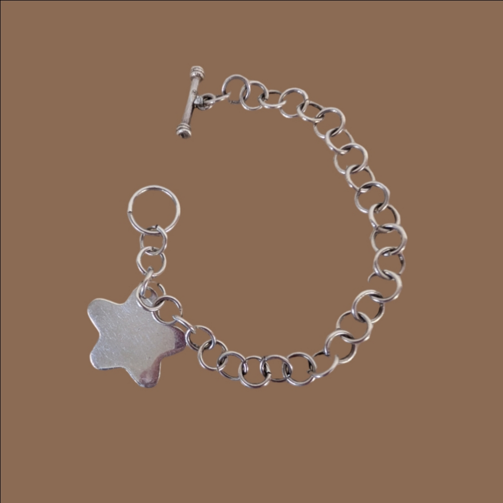 Sterling Silver 925 Starter Charm Bracelet  Single Star Charm 7 Inches